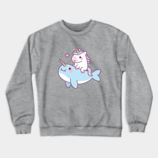 Cute Little Unicorn Riding Narwhal Crewneck Sweatshirt